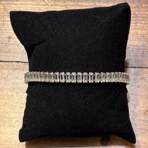 Gold Tone Baguette CZ Bolo Bracelet – Adjustable Slider – Elegant Tennis Style